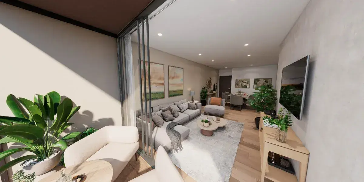 A Towncenter apartment interior, with corner glazing framing the Boquete hills